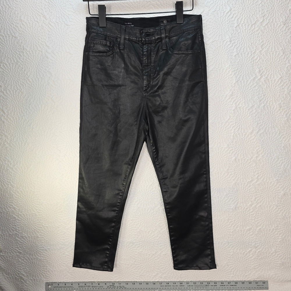 AG Adriano Goldschmied The Mila Super High‎ Rise Skinny Coated Black Jeans 28